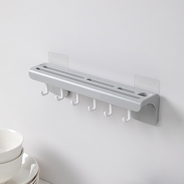 Kitchen Knife Holder with Removable Hooks Spoon Shovel Fork Storage Rack Multifunctional Wall Mounted Organizer for HomeLight Gray
