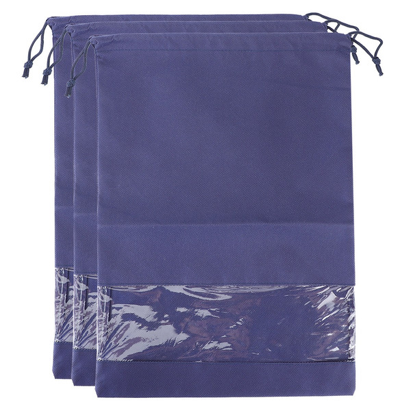 3Pcs Portable Dust‑Proof Non‑Woven Fabric Shoes Storage Drawstring Bag Organizer Purplish Blue(NonWoven Shoes Bag, L, No Printing )