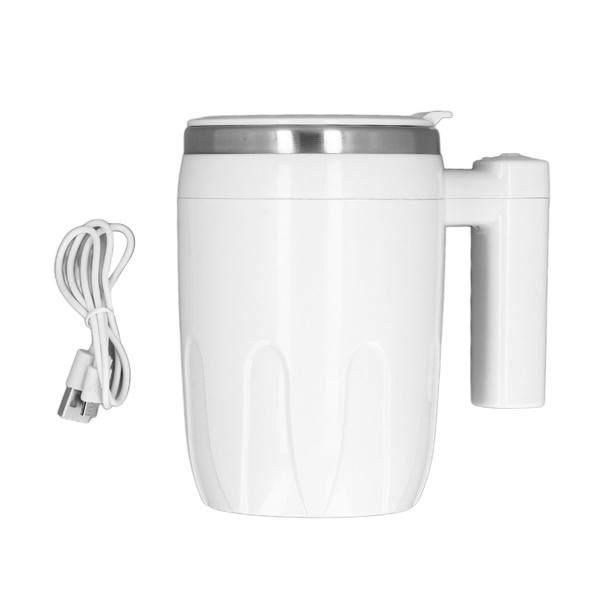 Self Stirring Coffee Mug Rechargeable with Lid Portable Electric Magnetic Automatic Mixing White
