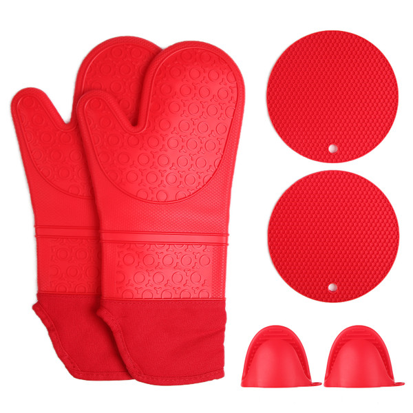 Insulation Gloves Thickened Silicone Barbecue Microwave Oven Anti Scalding Glove for Kitchen Baking CookingRed