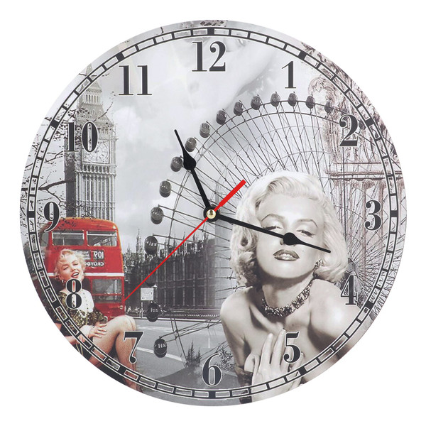 Wall Clock Antique Non Ticking Round Wall Clock Wooden Arabic Numeral Wall Clock for Living Room