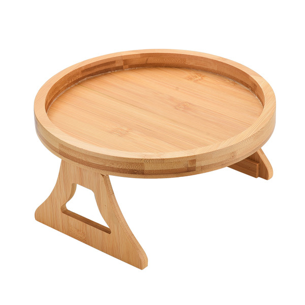 Couch Tray Burlywood Bamboo Folding Sofa Arm Clip Table for Snack Home Dormitory