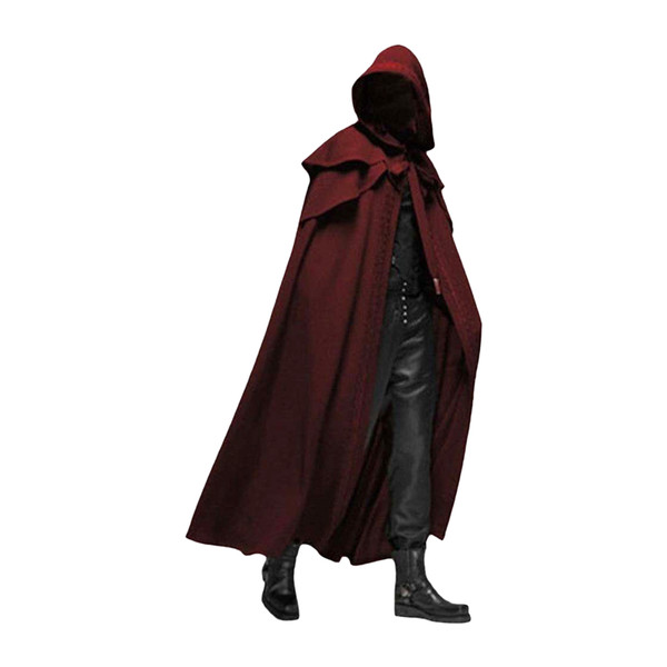 Halloween Hooded Cloak Unisex Men Women Cape Solid Long Cloak Role Cosplay Costumes Outwear  Medieval Gothic Cape Halloween Party Props