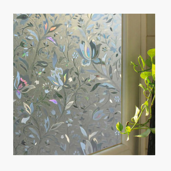 Static Electricity Adhesive Free Window Clings Frosted Shading Sunscreen Window Film for Bathroom Bedroom Living Room 3D Tulip