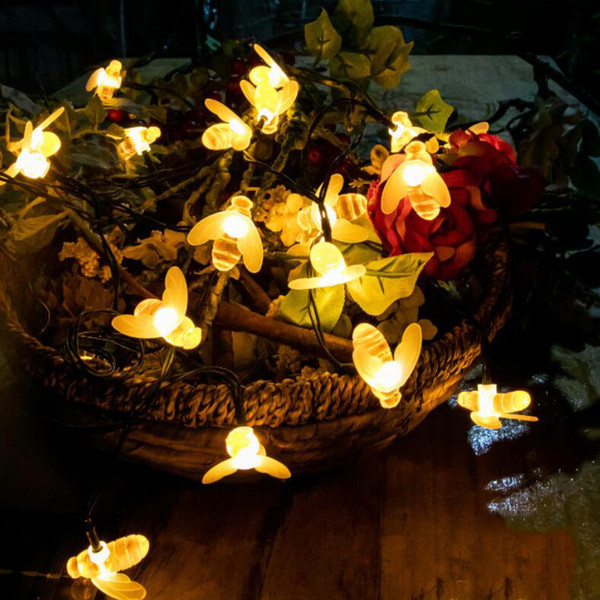 Bee String Light Bee Decor 20 LED Battery Operated Warm White Honeybee String Light for Outdoors Yard Decor 3m