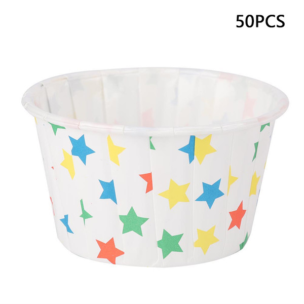 50PCS Mini Cupcake Liners Paper Round Cake Baking Cups Muffin Cases Home Party Wedding (Star)