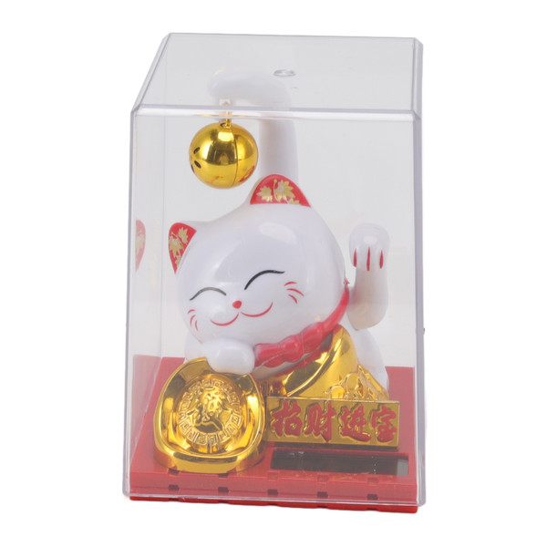 Small Bell Lucky Cat Solar Ornaments Light Energy Sensing Lucky Cat Mascot Statue Decoration for Home Car Office Gift White
