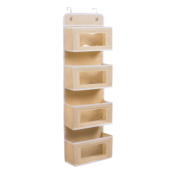Over Door Organizer 4 Tiers Sturdy Widened Hook Nonwovens Widely Used Over Door Hanging Bags for Bathroom Office Dorm Khaki