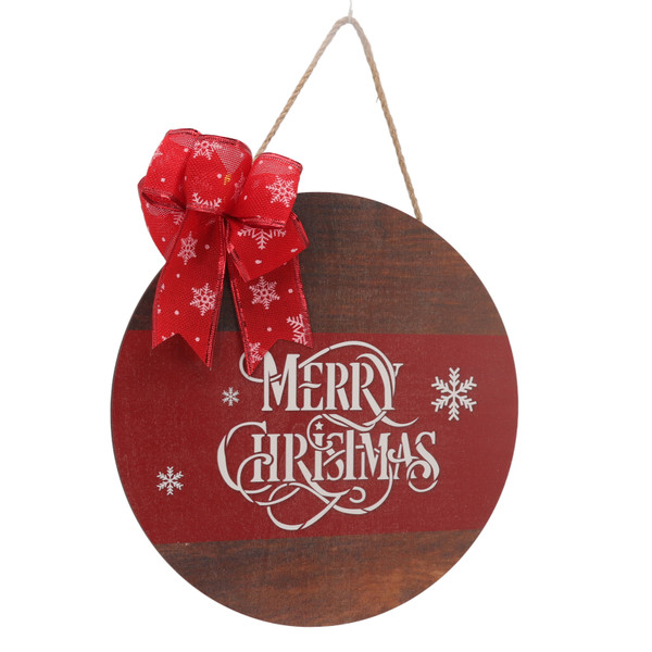 Christmas Wooden Door Hanging Sign with Rope Wooden Christmas Hanging Round Tag Door Decoration