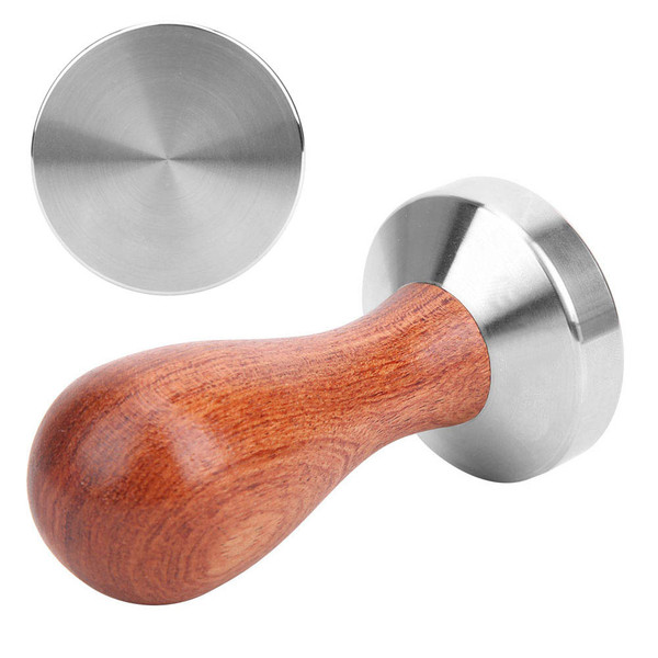 51mm Stainless Steel Coffee Tamper Wooden Handle Coffee Powder Hammer Press Tool Kitchen SuppliesFlat Bottom
