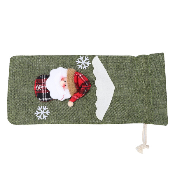 Cute Red Wine Bottle Cover Drawstring Bag Christmas Home Decoration Supplies (Green Old Man)