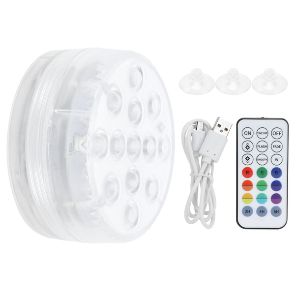 Magnetic Pool Light IP68 16 Colors RGB LED Underwater Lamp 21‑Key Remote Control Suction Cups