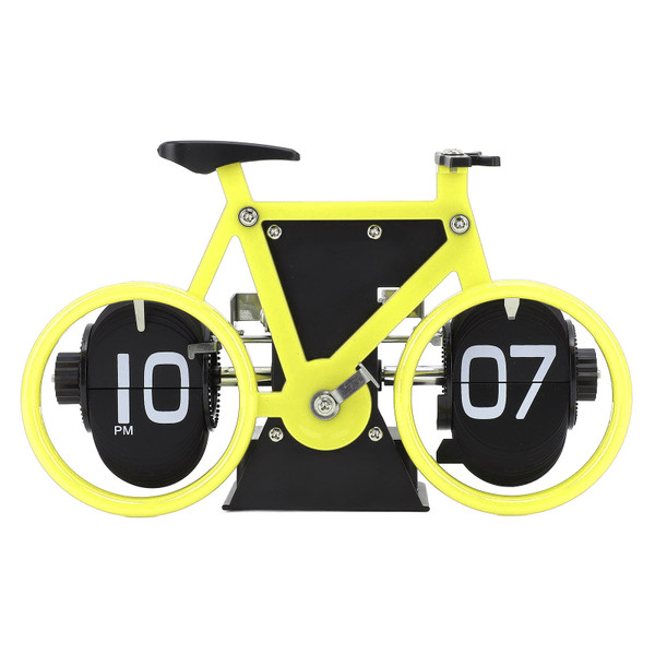 Vintage Flip Desk Clock Bike Shape Retro Mechanical Battery Powered Gear Operated Timer Reminder Table Clock for Office Home Yellow