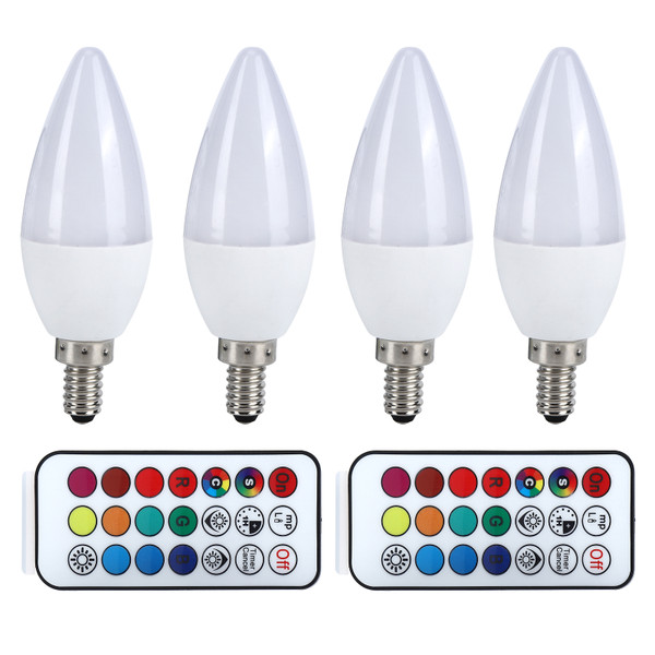 3W RGB Color Changing Candle Light Bulb with Remote Control for Home Decoration 85265V(E14 RGbPure White 6000K)
