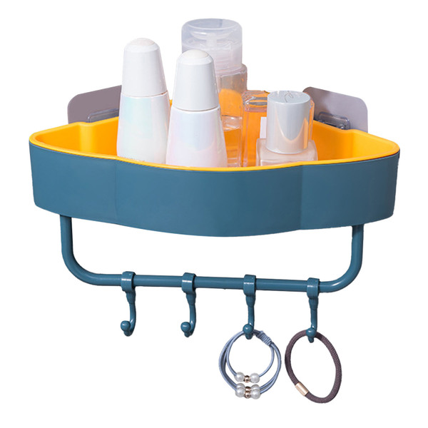 Bathroom Shower Corner Shelves Large Storage Space Multifunction Wall Mounted Adhesive Towel Rack for Kitchen Deep Blue