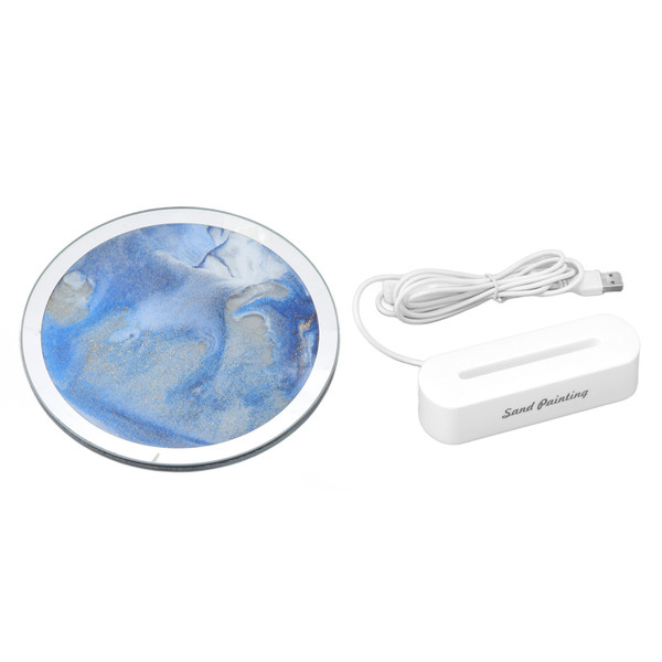 Quicksand Painting Light USB Plug in Eye Protection Art Decoration Moving Sand Table Lamp for Bedroom Living Room Blue