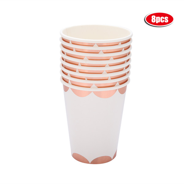 Rose Gold Striped Paper Cups Straws Disposable Tableware Supplies for Birthday Party Decor(#4)