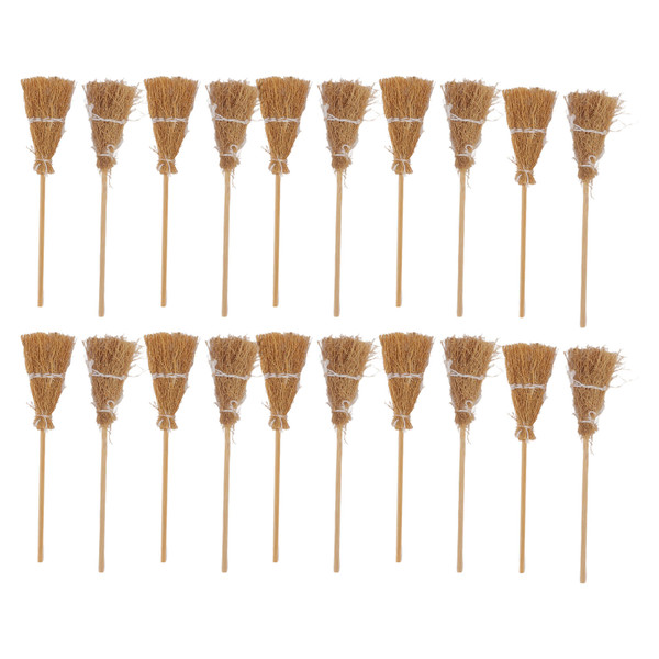 20pcs Mini Witch Broom White Rope Decoration DIY Mini Witch Miniature Witch Broom for Halloween Party Stage Performance