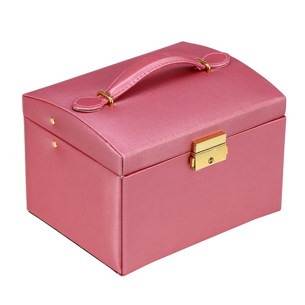 Three Layer Jewelry Storage Organizer Box PU Earring Necklace Display Cabinet Watermelon Red