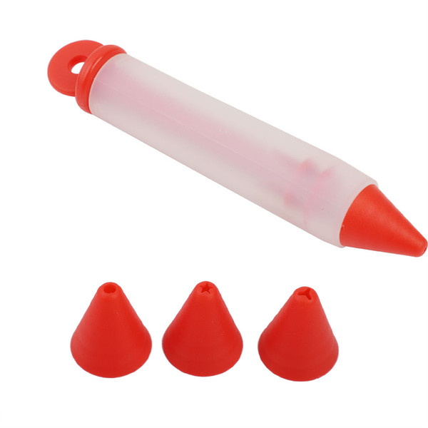 4 Nozzles Silicone Food Writing Pen Chocolate Decorating Tools Cake Mold (Red)