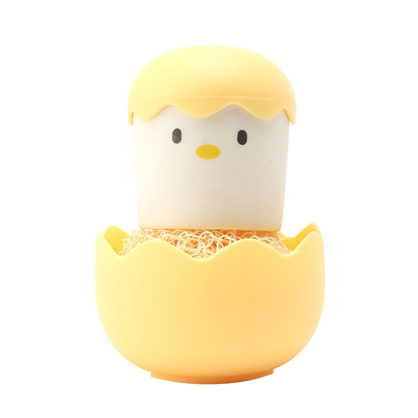 Eggshell Chicken Cleaning Brush Cartoon Kitchen Cleaning Scrubbers Fiber Ball Head with Detachable Handle for Bowls Pots Yellow