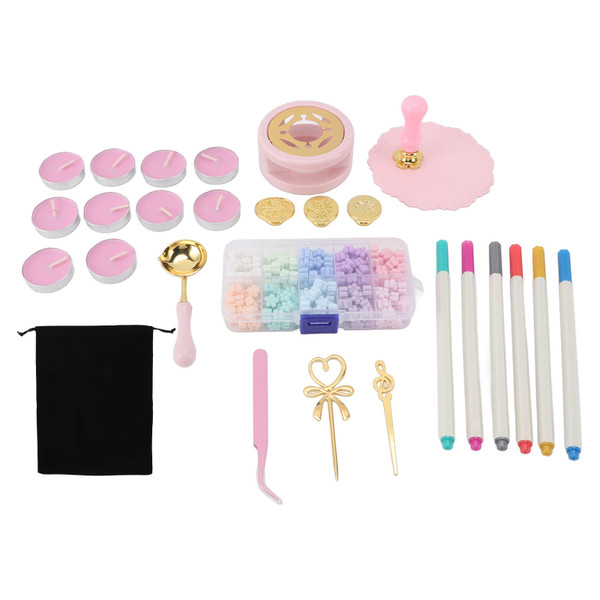 Wax Seal Stamp Set Multifunctional Message Sealing Wax Stamp for Weddings Letters Greeting Cards Pink