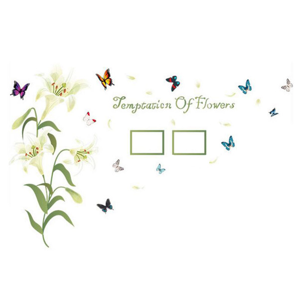 Flowers Lily with Butterflies Removable Wall Sticker Decal for Living Room Bedroom Home Decor