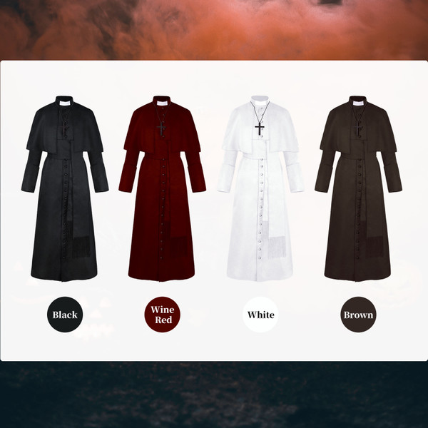 Halloween Priest Costume With Cross Necklace Unisex Men Women Solid Long Father Vicar Fancy Dress Outwear Medieval Priest Cosplay Costumes Halloween Party Props
