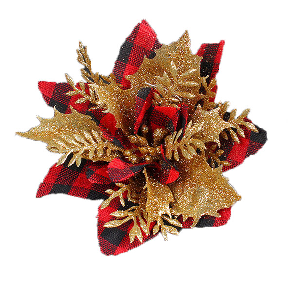 Artificial Christmas Flower 4.7in Wide Durable Silk Plastic Glitter Powder Faux Silk Flower