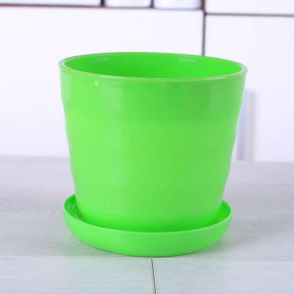 Flower Pot Flexible Round Modern Planter with Removable Tray for Gardening Office Balcony Green M