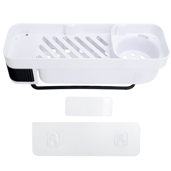 No Drilling Corner Shower Shelf Wall Mounted Bathroom Storage Rack with Towel Hook(White Black )
