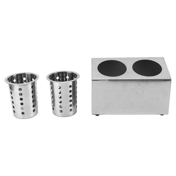 Kitchen Utensil Holder Multi Functional Non Slip Bottom Stainless Steel Knife Fork Storage Bucket 2 Holes