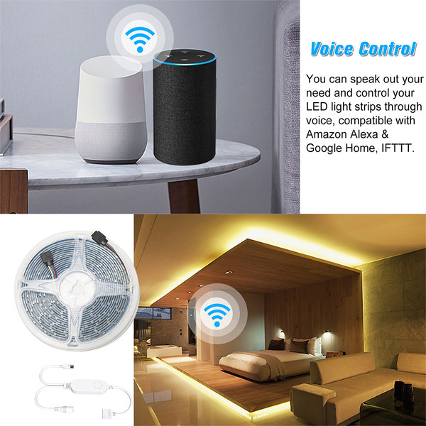 WIFI LED Strip Lights Kit 10m/32.8ft Length RGB Smart Light Strip Ewelink APP Remote Control Dimmable Changing Color Compatible With Amazon Alexa  Home for Bar Home Decoration