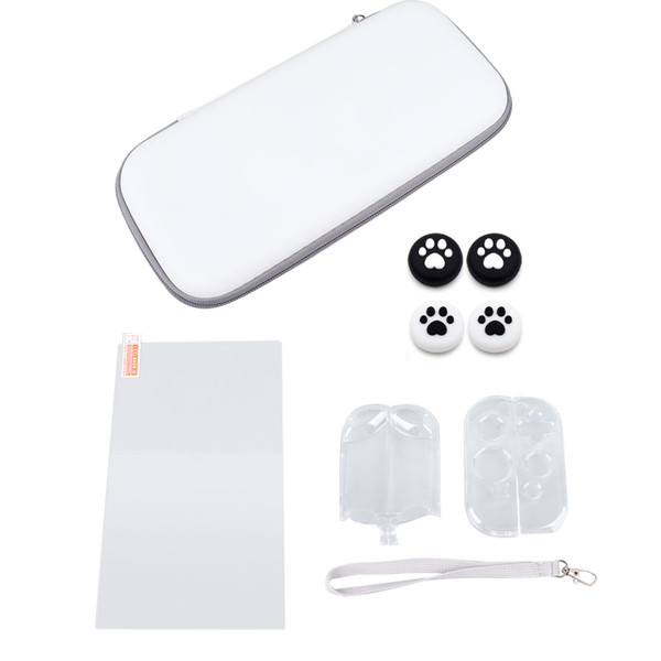 Portable Slim Carrying Case Gray Travel Storage Protective Carrying Bag Game Console Protective Shell Toughened Film Set for Switch OLED
