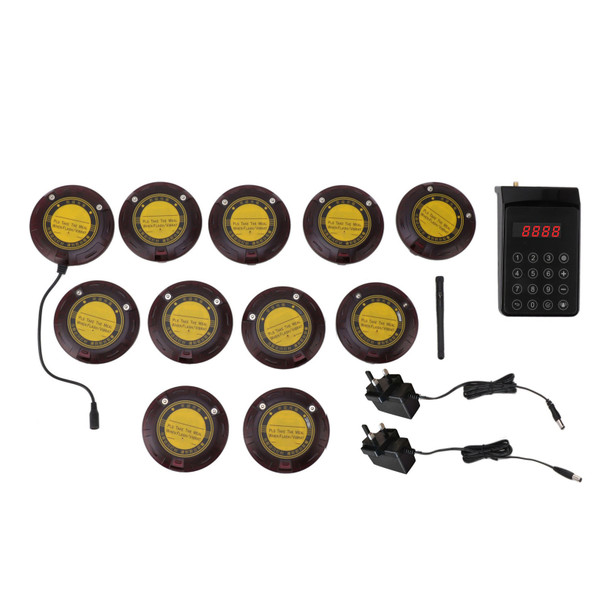 Restaurant Pager System 10 Coaster Pagers with Keypad Transmitter for Restaurant Food Truck Coffee Shop UK Plug 100 to 240V