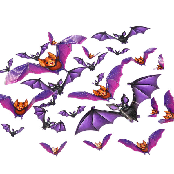 24Pcs Halloween 3D Bat Stickers Realistic Scary Bat Stickers DIY Wall Decal Home Bathroom Indoor Decor Halloween Party Supplies Decorations