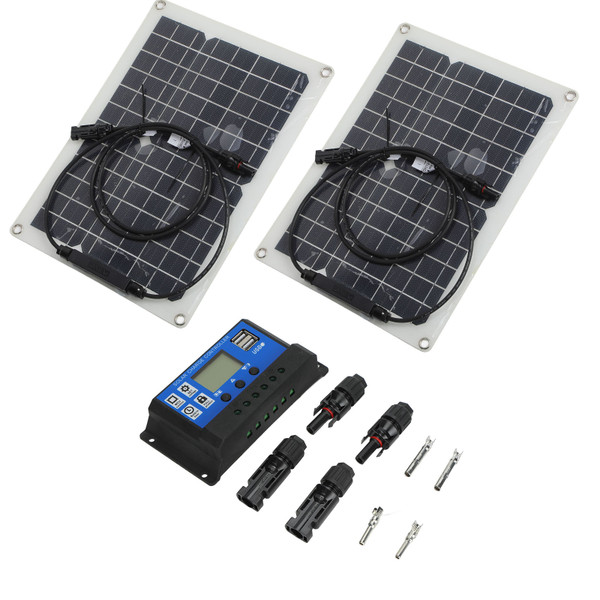 15W Solar Panel Portable Waterproof Monocrystalline Solar Charging Board for Outdoor Car Motor Yacht(Solar Panel 50A Controller )