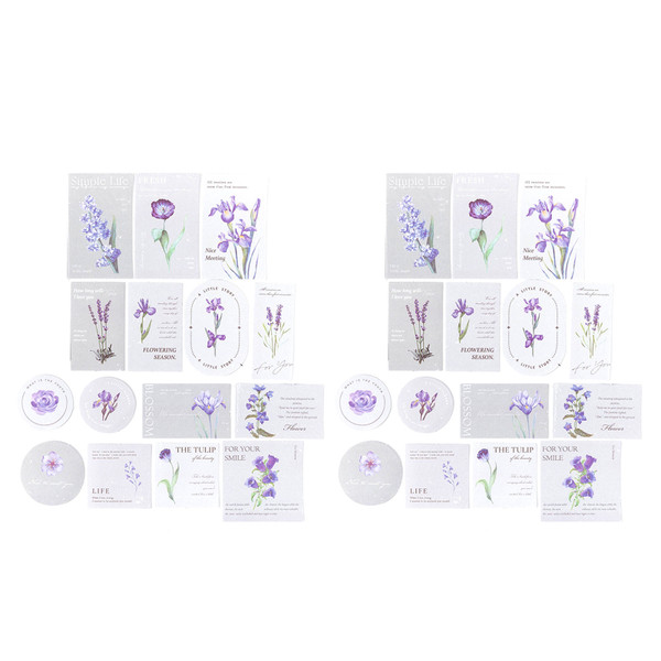 30Pcs Stickers Plants Pattern Romantic Decorative Sticker Set for Scrapbook Stationery Cards Purple