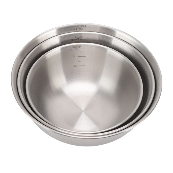 3pcs Salad Serving Bowls 304 Food Grade Stainless Steel Stackable Mixing Bowls With Scale for Restaurant
