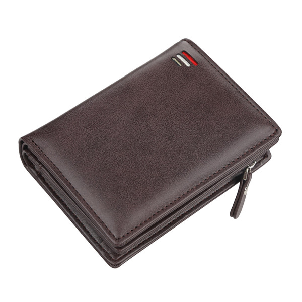 Snap Coin Purse Short PU Leather Multi Card Position Zippered Men's Wallet for Daily Brown