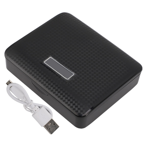 Glowing Cigarette Case Plastic USB Rechargeable Auto Power Off Portable Cigarette Storage Carry Box for Father's Day Christmas Birthday Gift Black