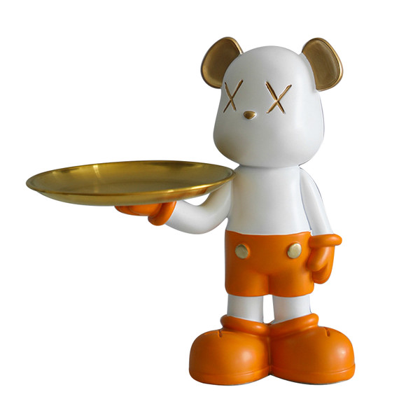 Bear Storage Tray Cute Resin Decorative Funny Trendy Bear Sculptures Keys Holder for Earrings Yellow