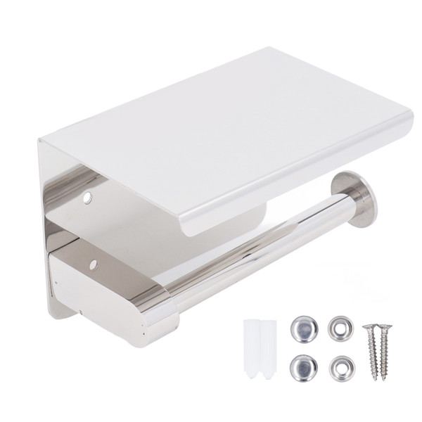 Stainless Steel Toilet Paper Holder Wall Mounted Bathroom Toilet Paper Holder with Shelf K9 304