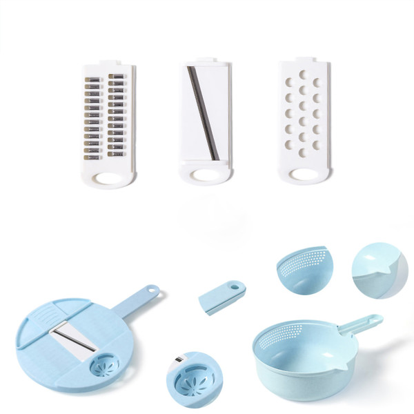 12 in 1 Multifunctional Vegetable Cutter Household Potato Chopper Radish Grater for Kitchen Blue