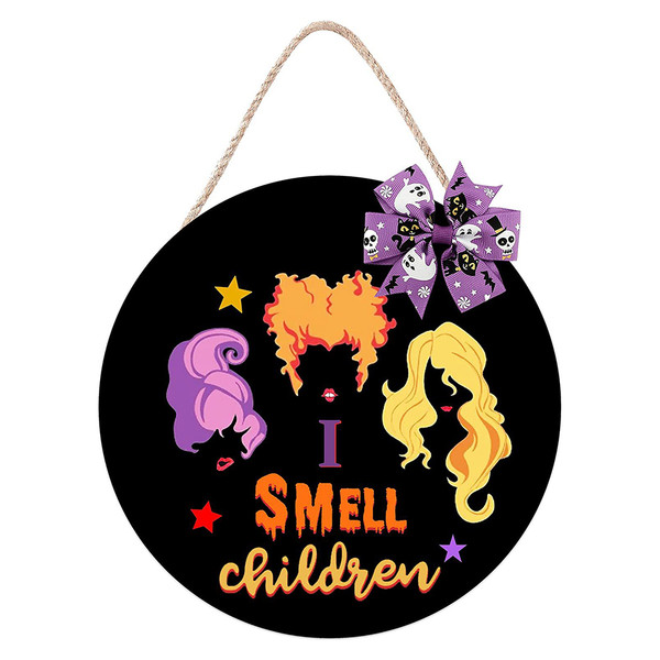 Halloween Witch Film Door Sign Front Door Wooden Hanging Sign for Halloween Home Outdoor Wall Decor