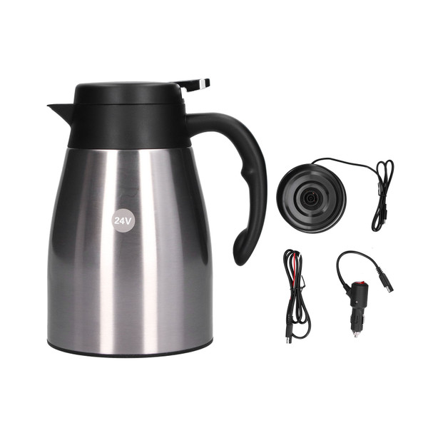 24V 1200ml Car Water Heater Pot with Base Portable Stainless Steel Electric Kettle Pot for Truck CarWhite