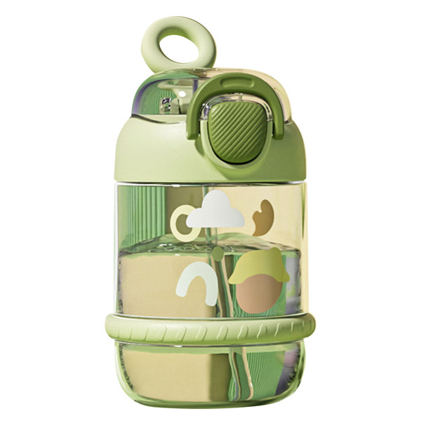 Kids Water Bottle 450ml Plastic Leak Proof Anti Fall Portable Sports Water Bottle with Straw for Home School Travel Green