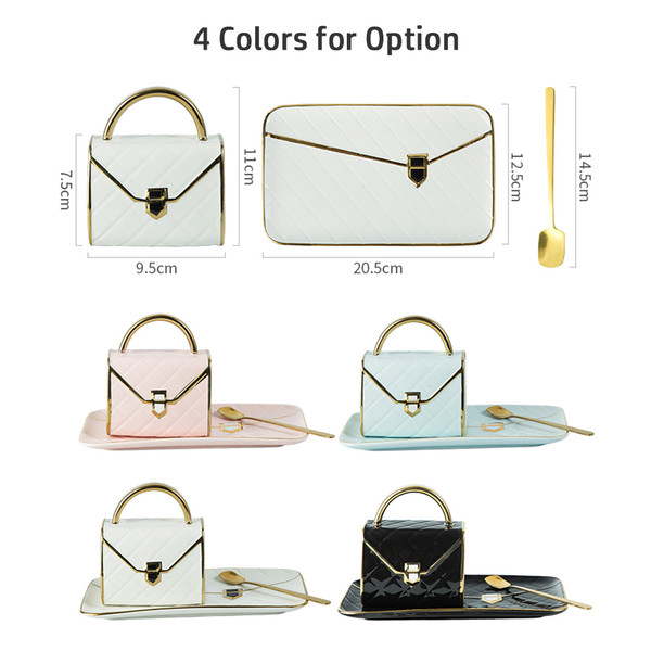 Special Handbag-Shaped Coffee Mug Set with Saucer & Spoon 310ML Coffee Cup Ceramic Tea Cup Birthday Festival Gift for Mom Grandmom Wife Girlfriend