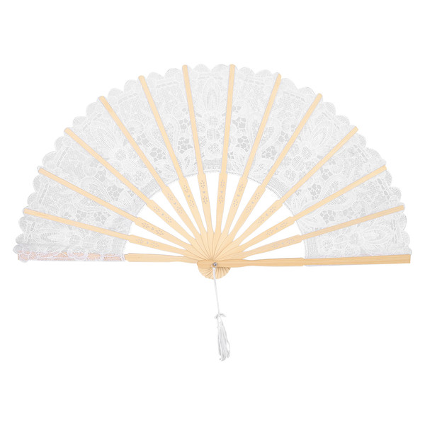 Vintage Chinese Style Hollow Lace Hand Folding Fan for Party Bridal Wedding Decor PropWhite