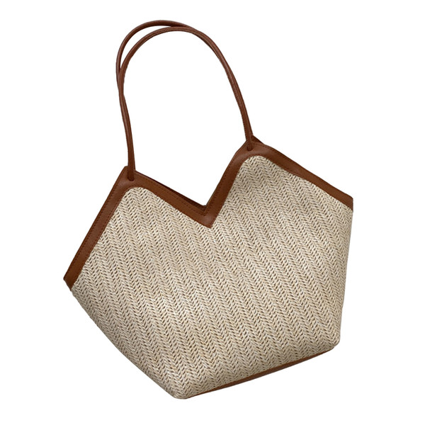 Shoulder Bag Large Capacity Underarm Bag for Women Straw Leather Classic Tote Handbag Brown